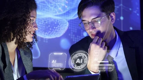 Business team discussing and using AI technology or artificial intelligence Stock Footage 328605483