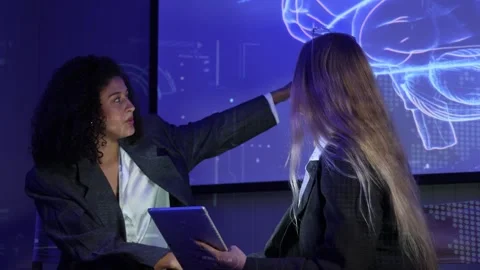 Business team discussing and using AI technology or artificial intelligence Stock Footage 328605492