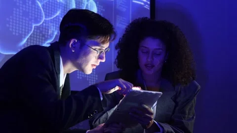Business team discussing and using AI technology or artificial intelligence Stock Footage 328605493