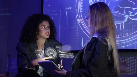 Business team discussing and using AI technology or artificial intelligence Stock Footage 328605542