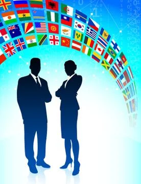 Business Team with Flags Banner Stock Illustration