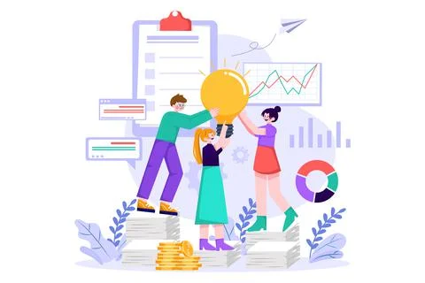 Business team generating creative idea Illustration concept on white backgrou Illustrazione stock