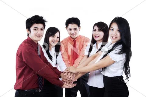 Business team joining their hands together isolated Stock Photos