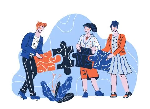 Business team joint task solution and cooperation concept with people cartoon Stock Illustration