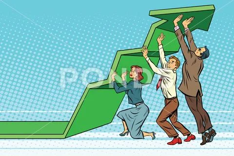 Business team lift up growth chart Stock Illustration