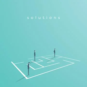 Business team looking for solution in a maze. Vector concept of finding solution Stock Illustration
