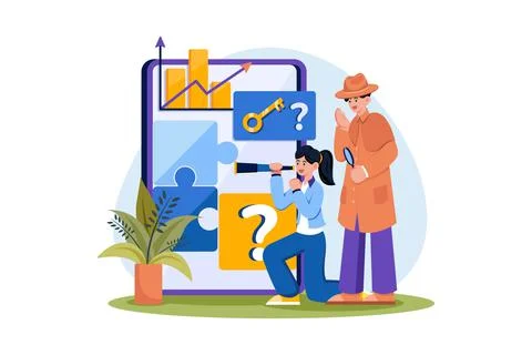 Business team looks for a solution to solve the problem Illustrazione stock