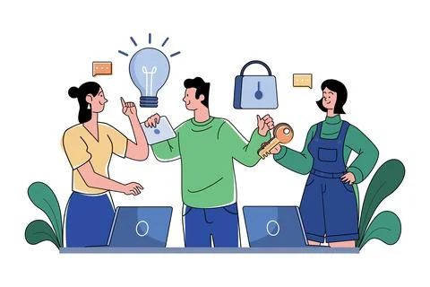 Business Team Looks For A Solution To Solve The Problem Illustrazione stock