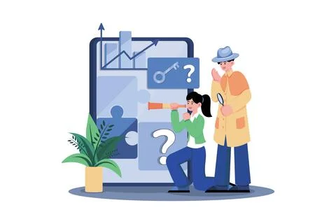 Business Team Looks For A Solution To Solve The Problem Illustrazione stock