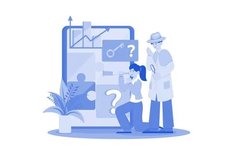 Business Team Looks For A Solution To Solve The Problem Illustrazione stock