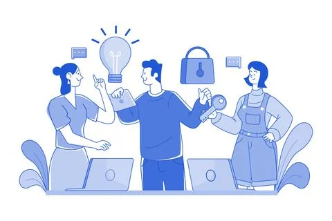 Business Team Looks For A Solution To Solve The Problem Illustrazione stock