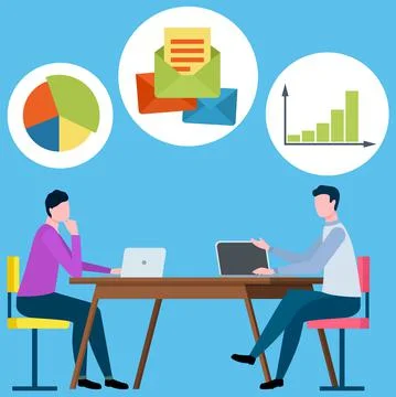 Business team mind map. Group of people thinking and brainstorming. Men at Stock Illustration
