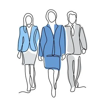 Business team one line vector illustration. Stock Illustration