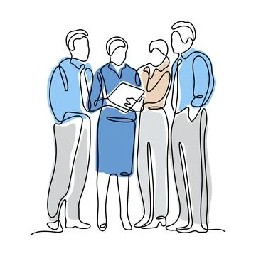 Business team one line vector illustration. Stock Illustration