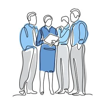Business team one line vector illustration. Stock Illustration