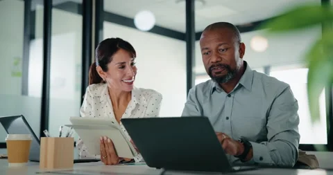 Business, team or tech advice in meeting for automated invoicing, monitor annual Stock Footage 335457402