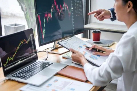 Business team partner working with computer, laptop, discussion and analyzing Stock Photos