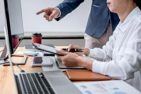 Business team partner working with computer, laptop, discussion and analyzing Stock Photos