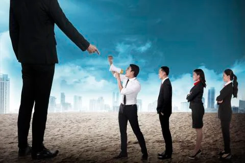 Business team protest to the boss using megaphone Stock Photos