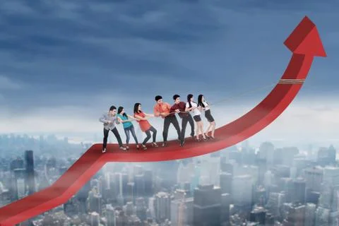 Business team pulling arrow upward Stock Photos