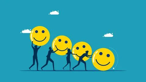 Business team pushing optimistic thinking. happy work concept Stock Illustration