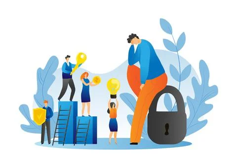 Business team solve problem concept, vector illustration. Man woman character Stock Illustration