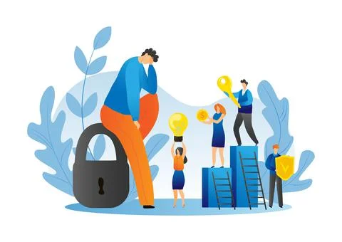 Business team solve problem concept, vector illustration. Man woman character Illustrazione stock