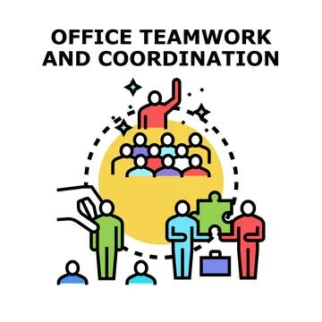 Business team solving puzzle and coordinating office work 库存插图