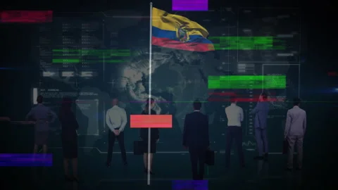 Business team stepping into command center, monitoring updates with rotating Video stock 309894148