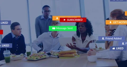 Business team studying tablet at table clicking subscribe showing engagement Stock Footage 317228511