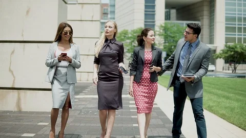 The business team is successfully walking down the street Stock Footage 101854754