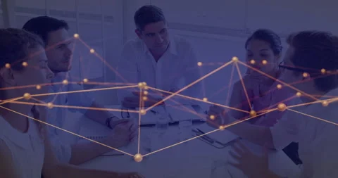 Business team tapping tablet activating network overlay forming node graph for 스톡 동영상 314173876