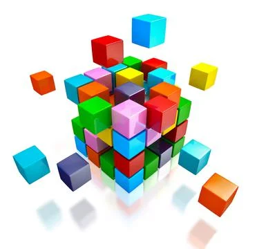Business team teamwork collaboration concept colorful color cubes assembling 库存插图