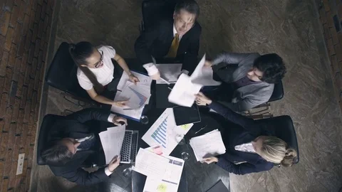 Business team throws documents and papers into air Stock Footage 73746654