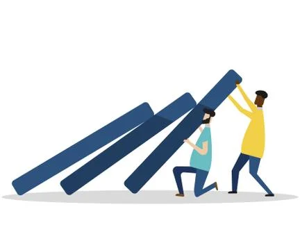 Business team try to stop falling graph. Vector illustration. Stock Illustration