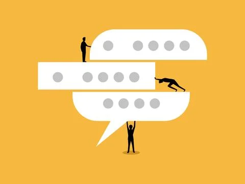 Business team used speech bubble icons, representing conversation and colla.. Stock Illustration