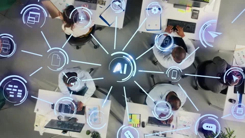 Business team uses artificial intelligence tech to automate data entry tasks Stock Footage 323345724