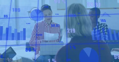 Business team using charts and activating projections distributing reports and Vídeo Stock 318046345
