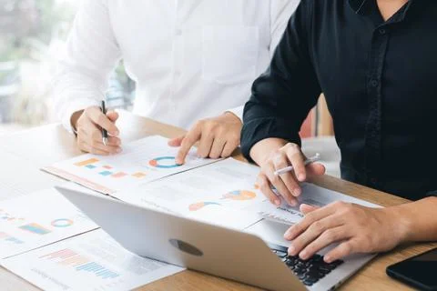 Business team using laptop computers analyze business growth and investment,  Stock Photos