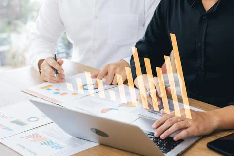 Business team using laptop computers analyze business growth and investment,  Stock Photos