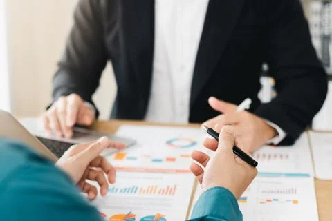 Business team using laptop computers analyze business growth and investment,  Stock Photos