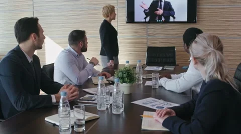 Business Team at Video Conference Stock Footage