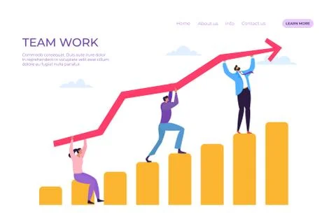 Business team work landing vector illustration. Group people achieve common goal Stock Illustration