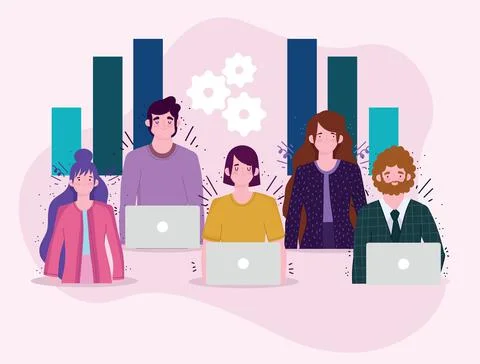Business team work with laptop computer chart report, people working Stock Illustration
