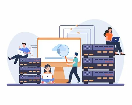  business team working on backing up server data Business technology イラスト素材