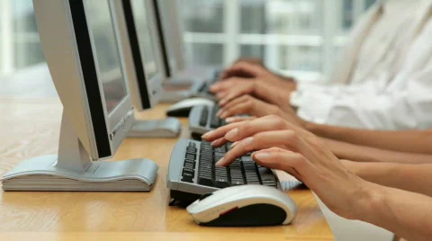 Business Team Working on Computer Terminals in Call Centre Stock Footage 853651