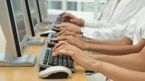 Business Team Working on Computers in Call Centre Stock Footage 853556