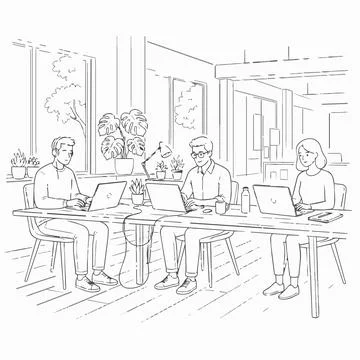 Business team working on laptops in modern office, collaboration and produc.. Stock Illustration