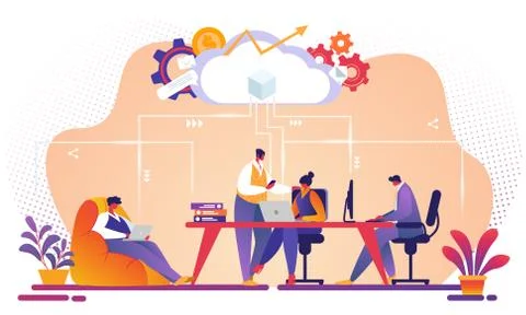 Business Team Working Together Using Cloud Service Stock Illustration