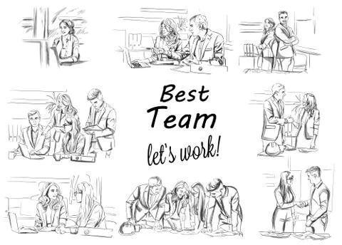 Business team working Vector storyboard. Business woman working on laptop. Te イラスト素材